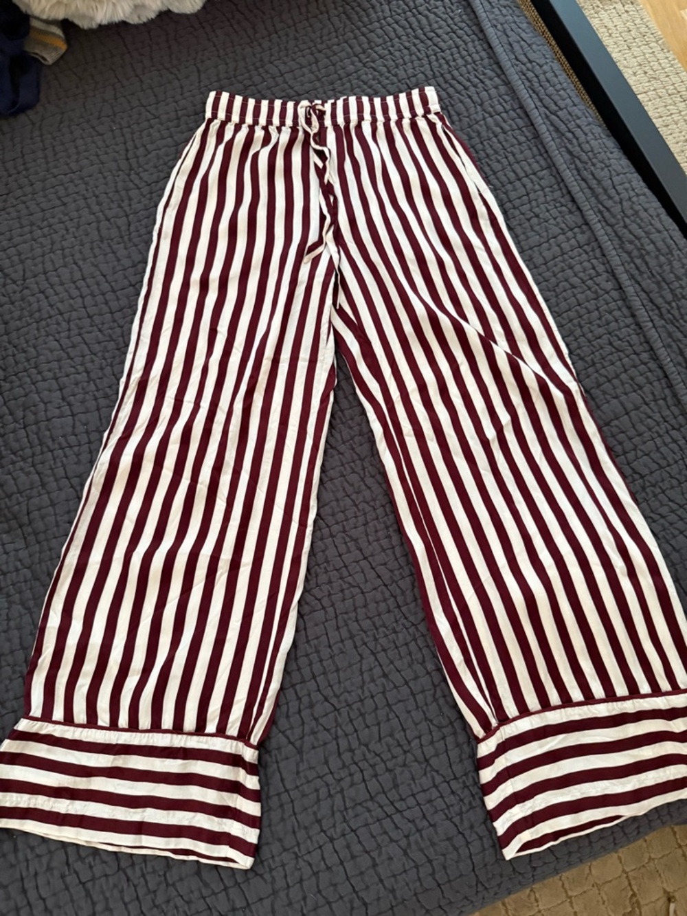 Wide-leg burgundy/white striped pajama lounge pants